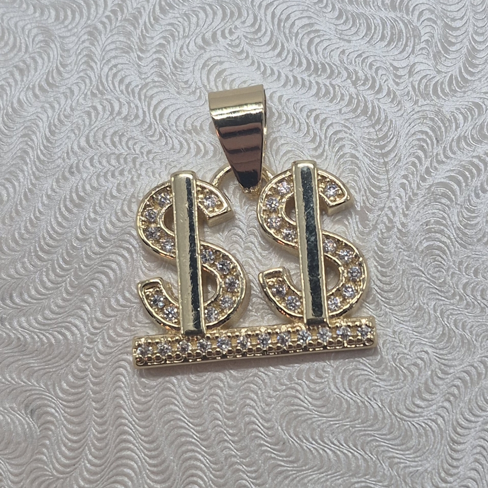 14k Gold Filled Double Dollar Sign Pendant with CZ